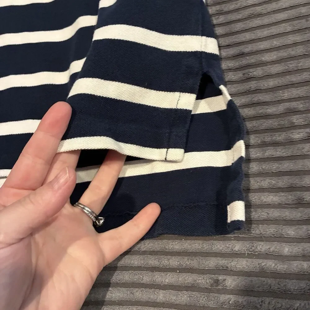 Vintage Polo Ralph Lauren Navy Blue Stripe Short Sleeve Polo Mens Size Large